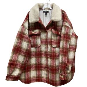 Forever 21 Fleece Jacket Plaid Button Front Sherpa Collar Lined 3XL